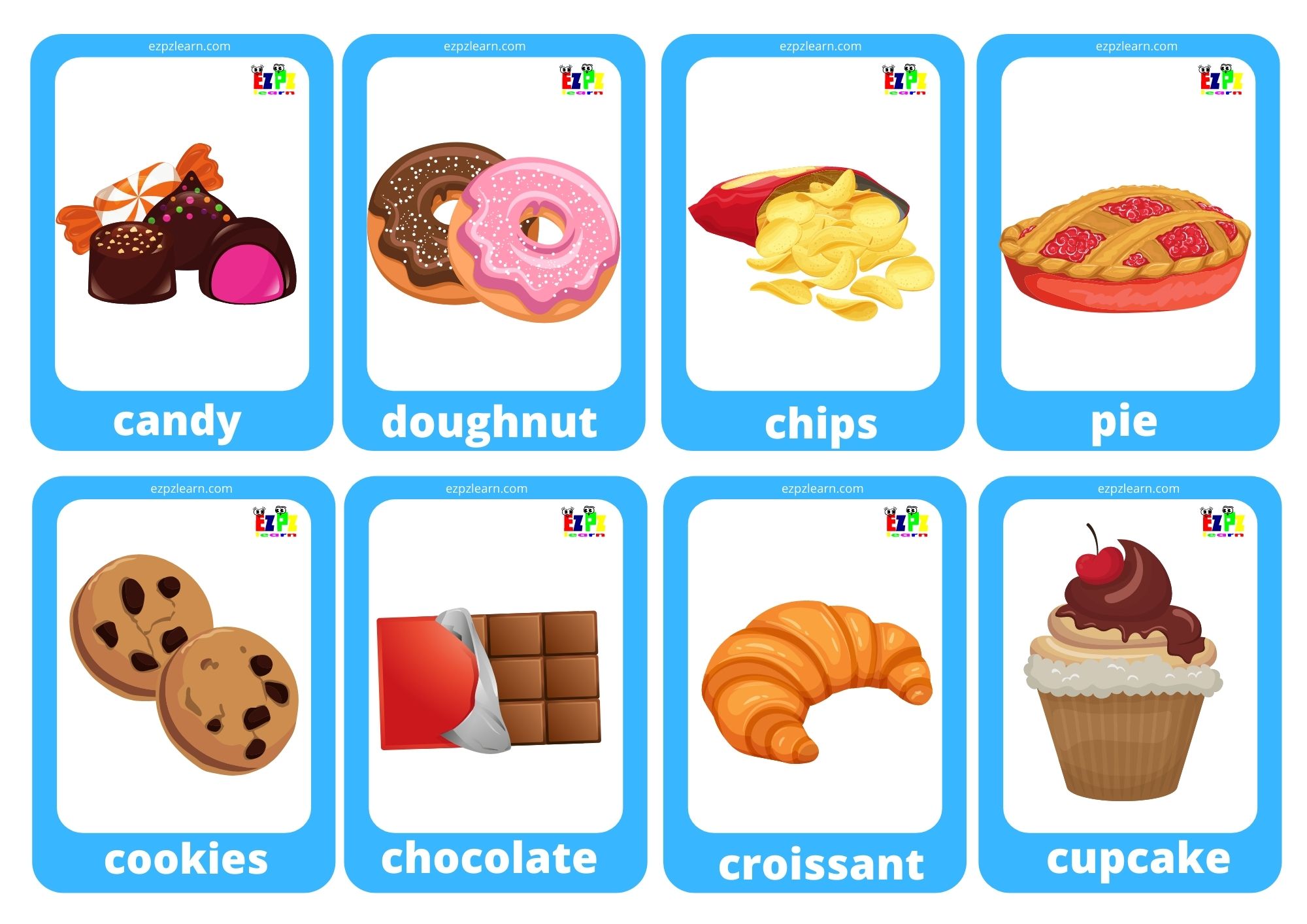 Snacks Game Cards / Mini Flashcards